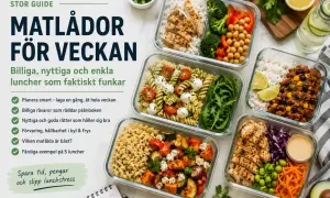 Fem olika proteinrika matlådor med kyckling, bönor, pasta och grönsaker. Perfekt för en enkel och nyttig lunch.
