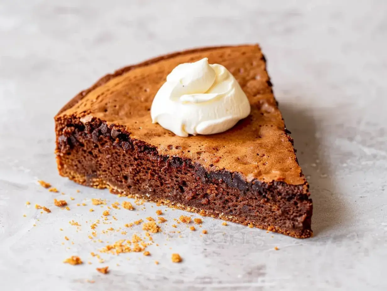 En bit chokladkaka med vispad grädde, perfekt för att baka med proteinpulver för en nyttigare dessert.